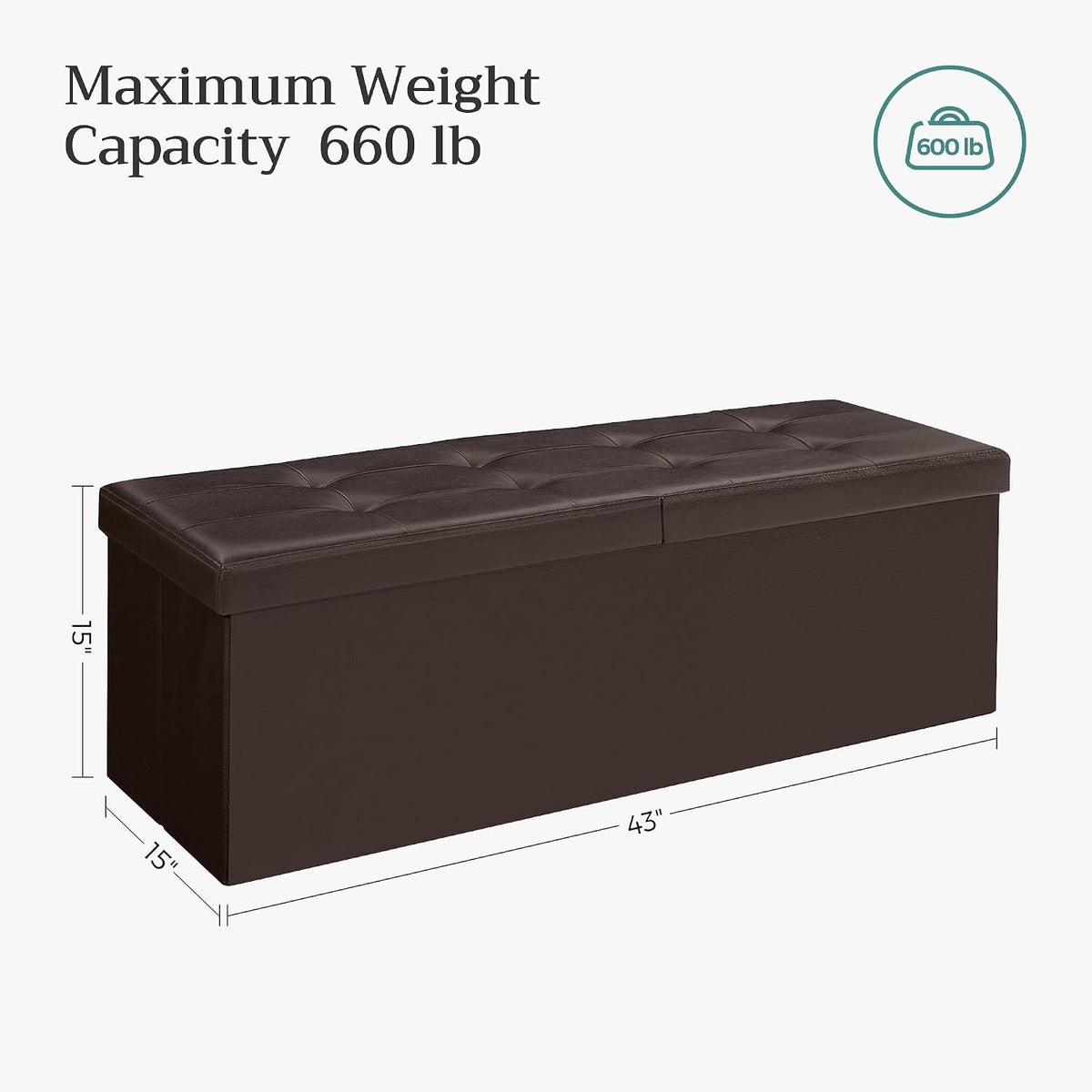 SONGMICS 43.3 Inches Folding Storage Ottoman Bench with Flipping Lid