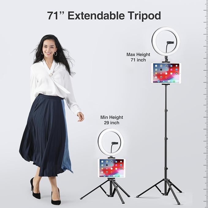 Elitehood 12’’ Ring Light with Tripod Stand & iPad/Phone Holder, Dimmable