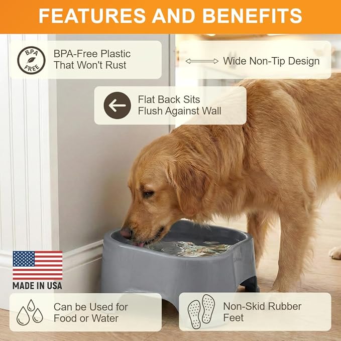 Neater Pet Brands Extra Large Water Bowl for Dogs, Outdoor Dog Water Bowl (2.25 Gallon XL Capacity), Big Trough Style Food Dish for Indoors or Outside, No Spill Large Dog Bowls, Gunmetal Grey