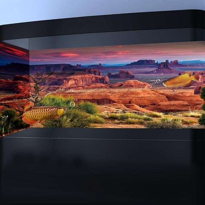 24X12IN Desert Loess Rock Cactus Oasis Reptile Habitat Background, Natural Sunset Desert Themed Terrarium Background, Aquarium Background with 10 EVA Double-Sided Tape
