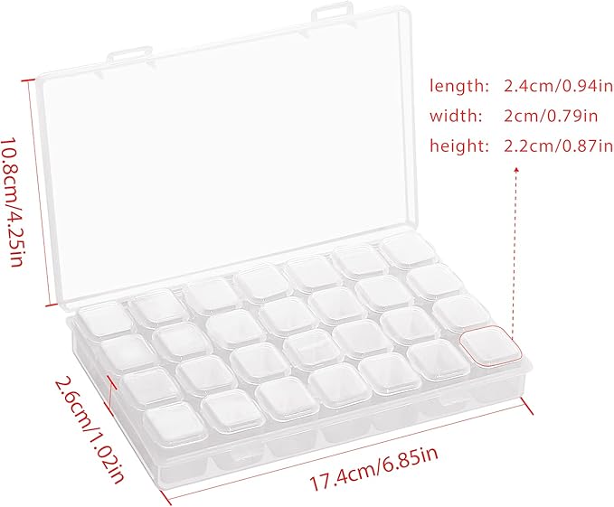 Gospire Small 28 Grids Diamond Box Clear Plastic Jewelry Craft Storage Container Diamond Painting Embroidery DIY Art Craft Accessory Organizer Case (Clear)