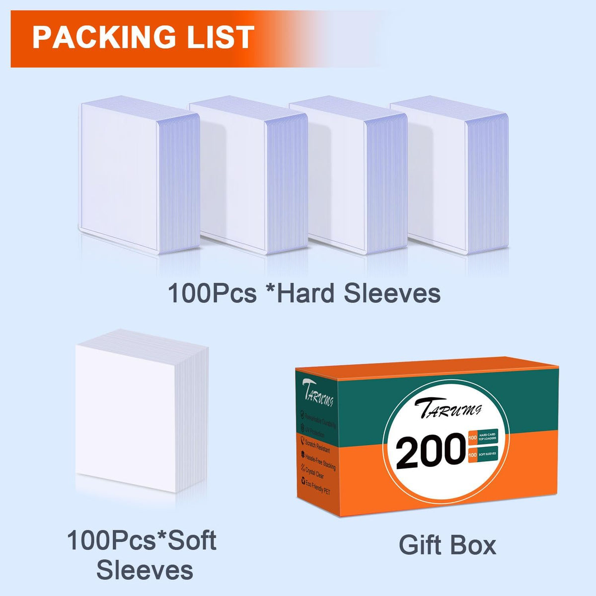 TARUMG Premium Baseball Card Sleeves - 200 Top Load Protectors for Trading Cards | 3" x 4" Standard Size