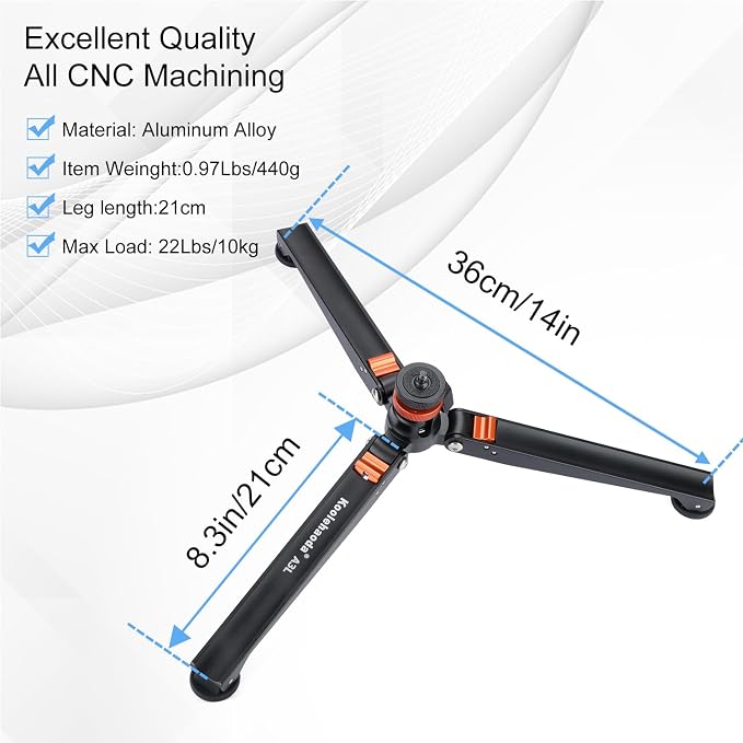 Koolehaoda Mini Tripod Base for Monopods, Aluminum Desktop Tripod | Universal