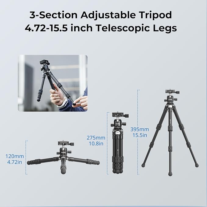 SmallRig Carbon Fiber Mini Desktop Tripod, 15.5'' / 39.5cm Compact Pocket