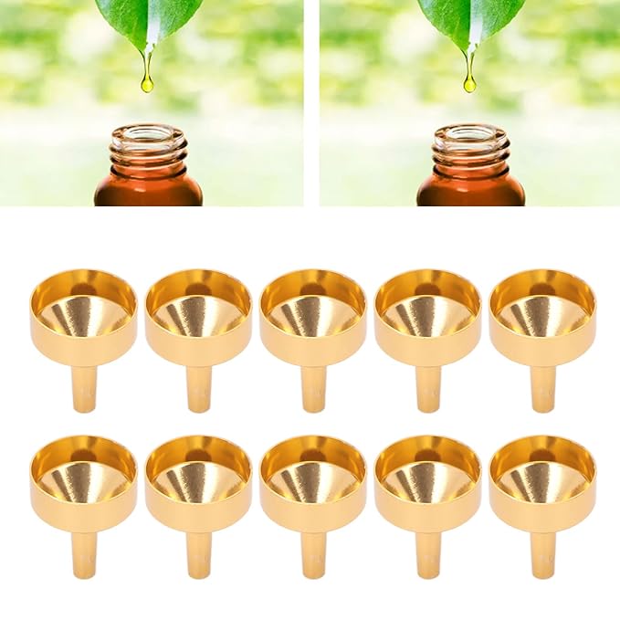 ANGGREK 10pcs Mini Aluminum Alloy Funnel Set for Filling Bottles and Transferring Cosmetics, Perfume (Golden)