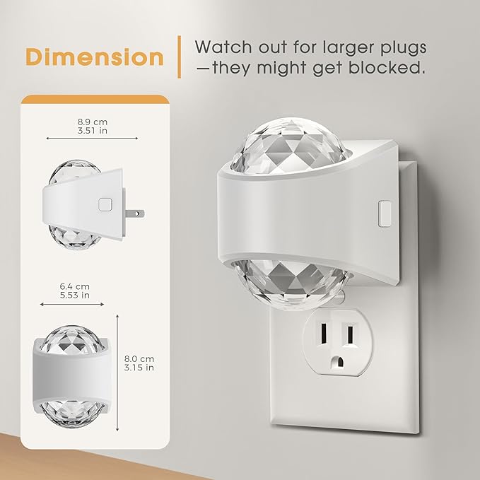 Briignite Night Light Plug into Wall, Color Changing Night Light for Kids, 3CCT Diamond Design Projector Nightlight, Dusk to Dawn Sensor for Nursery Bathroom Bedroom Gaming Room Decor Gift, 2 Pack