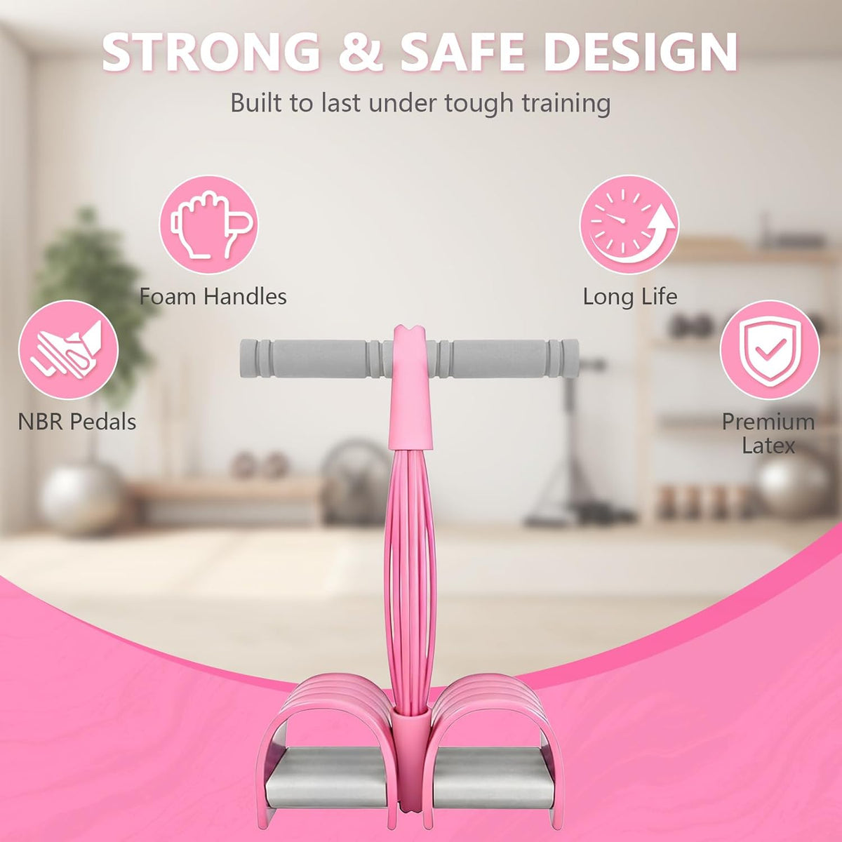 Pedal Resistance Band by 8-Tubes - Multifunctional Exercise Rope for Full Body Workout - Pink