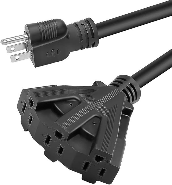 50FT 12/3 Outdoor Extension Cord, Heavy Duty 3-Outlet SJTW Indoor/Outdoor Three-Prong Power-Cord 12-Gauge Grounded 15-Amp 1875 Watts