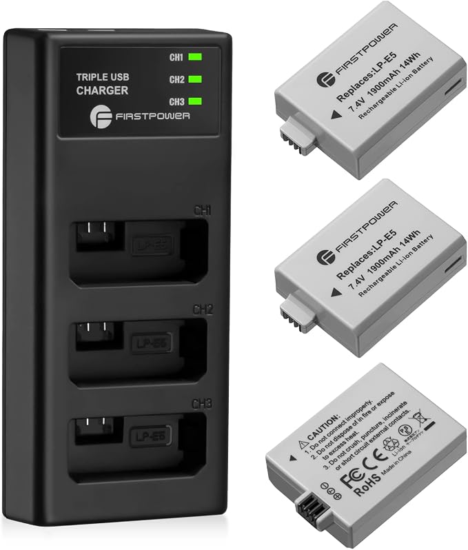 FirstPower LP-E5 Battery 3-Pack 1900mAh