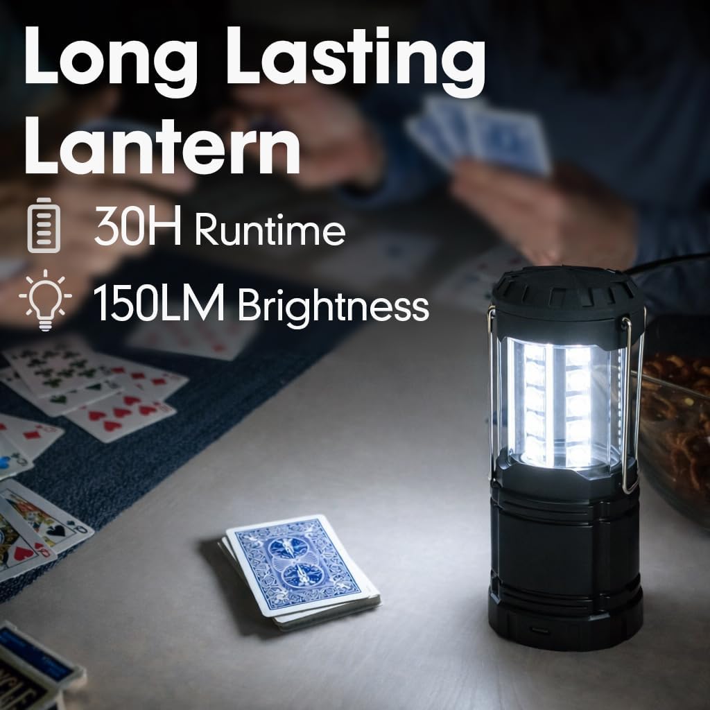 Rechargeable Emergency Lanterns - 4 Pack USB-C & Solar Backup | 1600mAh, 30H Runtime, Compact Camping Lights