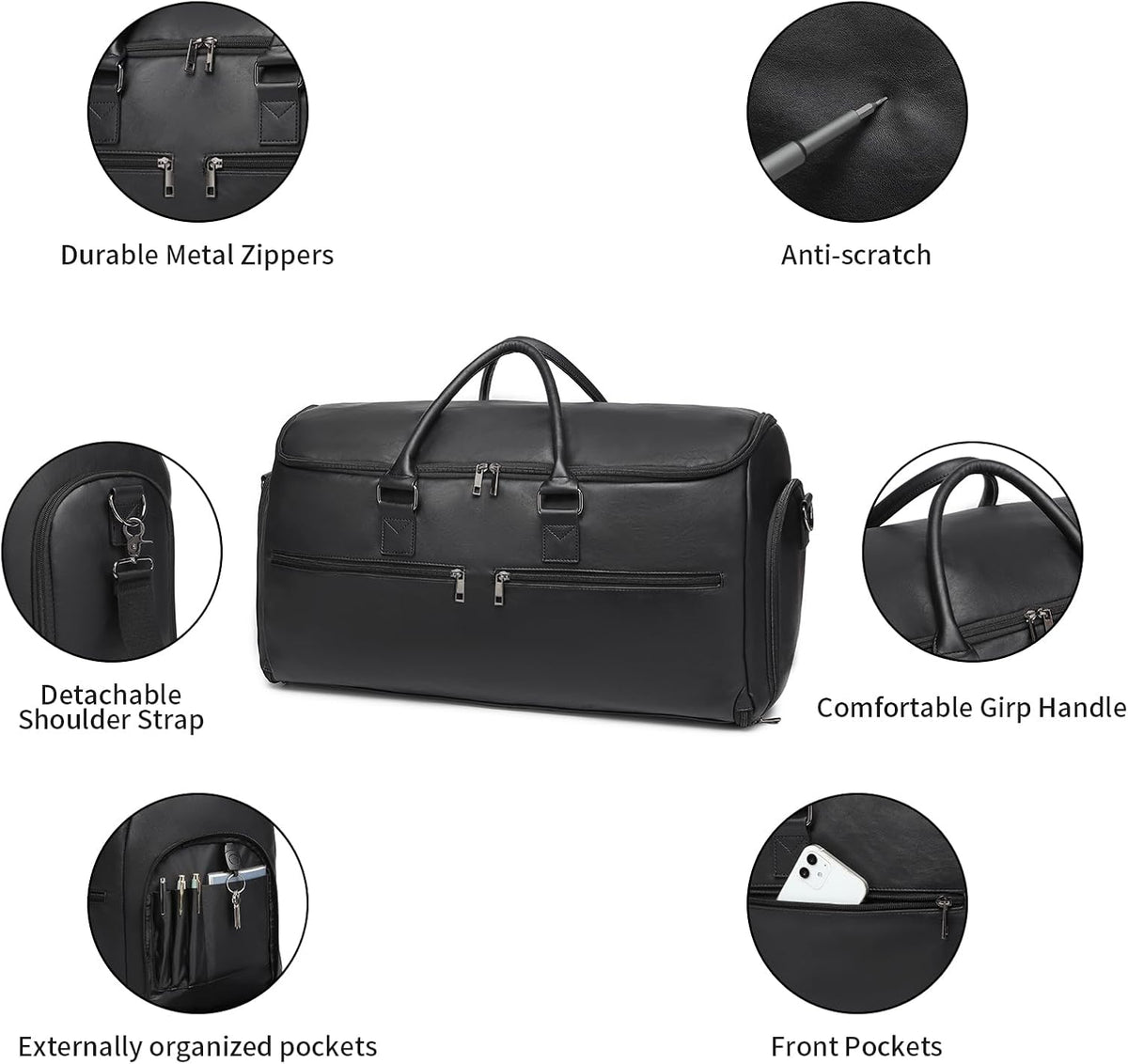 Seyfocnia Carry-On Garment Bag - Convertible Travel Suitcase for Men & Women | Black 2-in-1 Design
