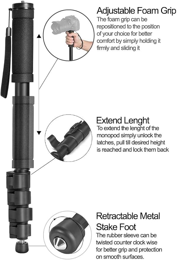 Acuvar 65 Inch Camera Monopod – Lightweight 4-Section Aluminum Monopod