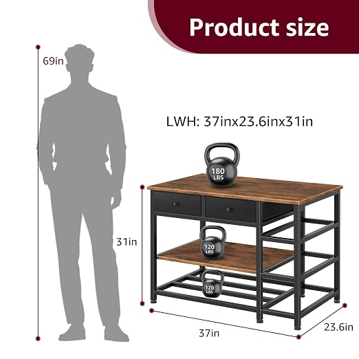 3D Printer Stand with Storage, 3-Tier Heavy Duty 3 D Printer Table Shelf with 2