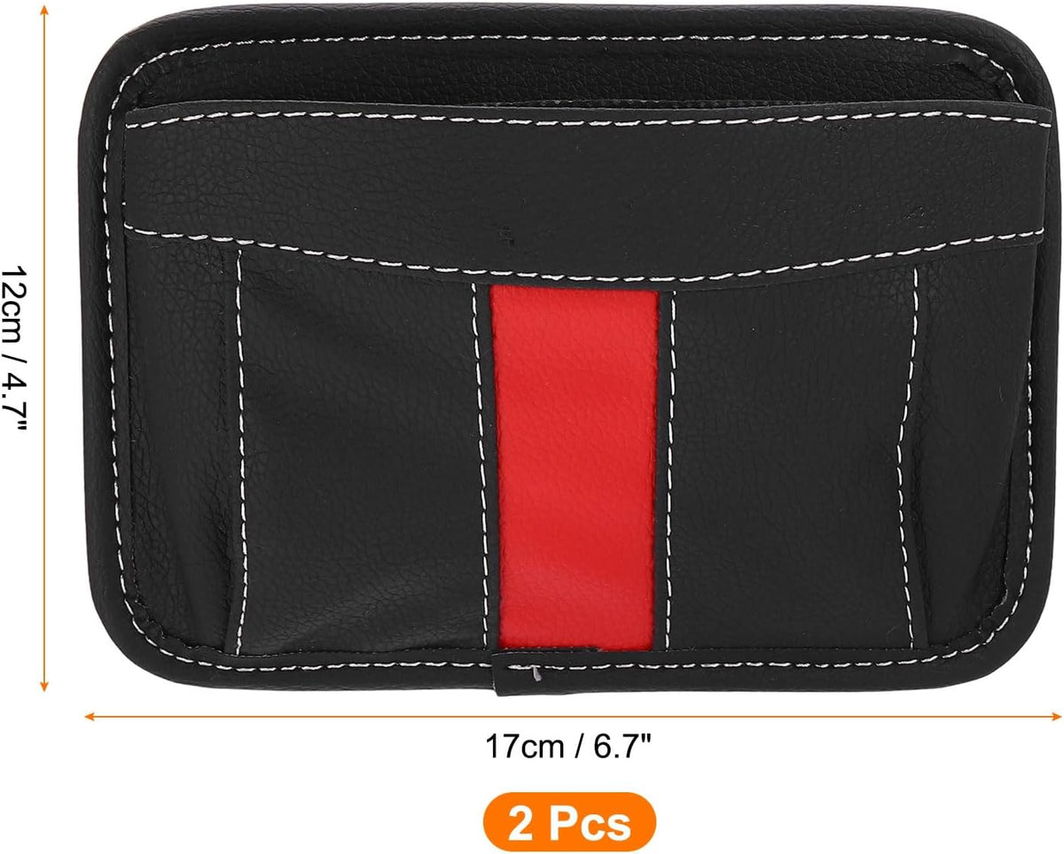 HARFINGTON 2pcs Car Seat Side Pocket Organizer PU Leather Auto Door Console Storage Bag Car Seat Gap Filler Multifunctional Car Pocket Pouch for Keys Coins Phone Sunglasses, Black