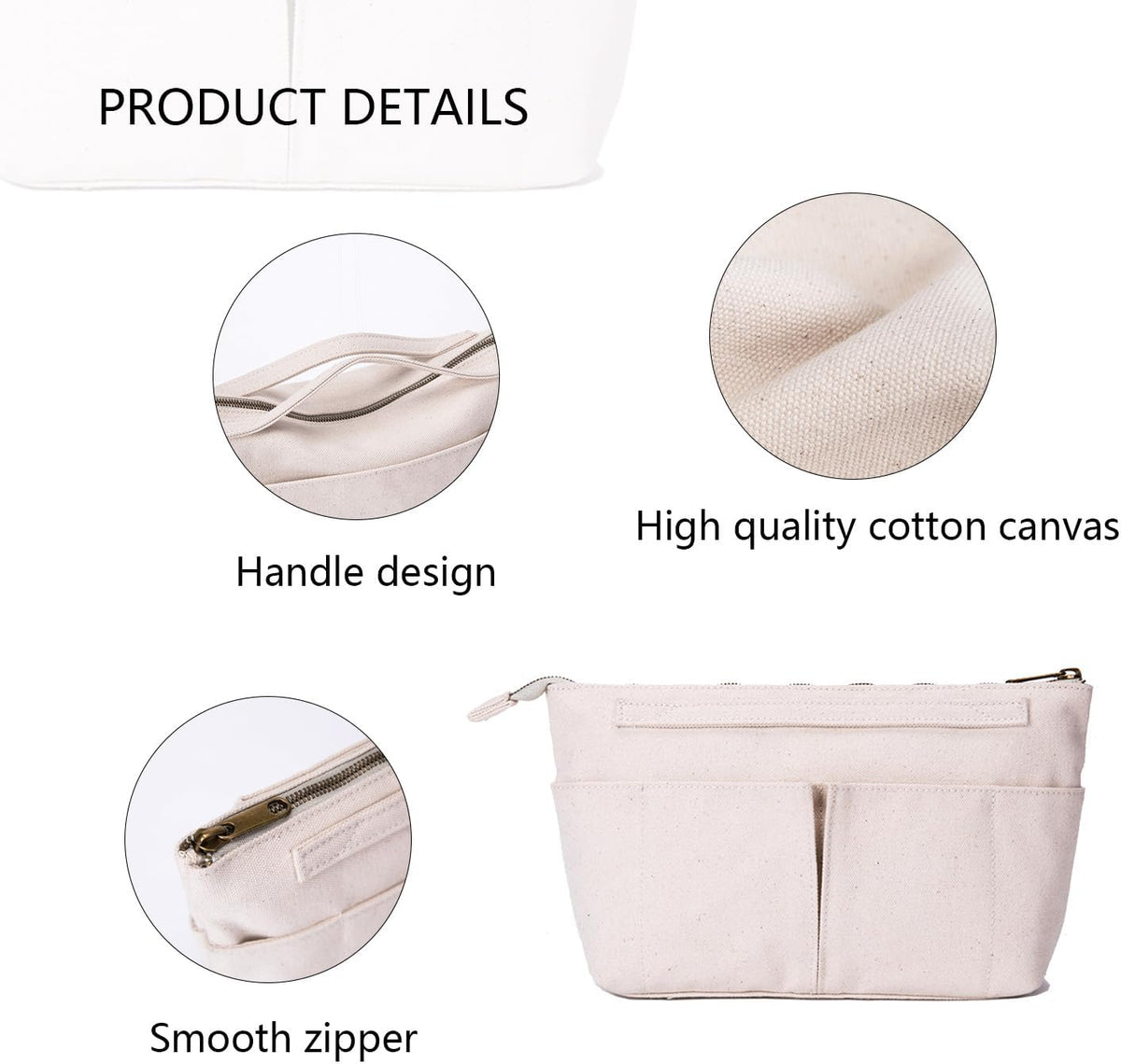 Tote Organizer Insert Purse Organizer for Handbags Cotton Canvas Simple Style Multiple Compartments (Beige)
