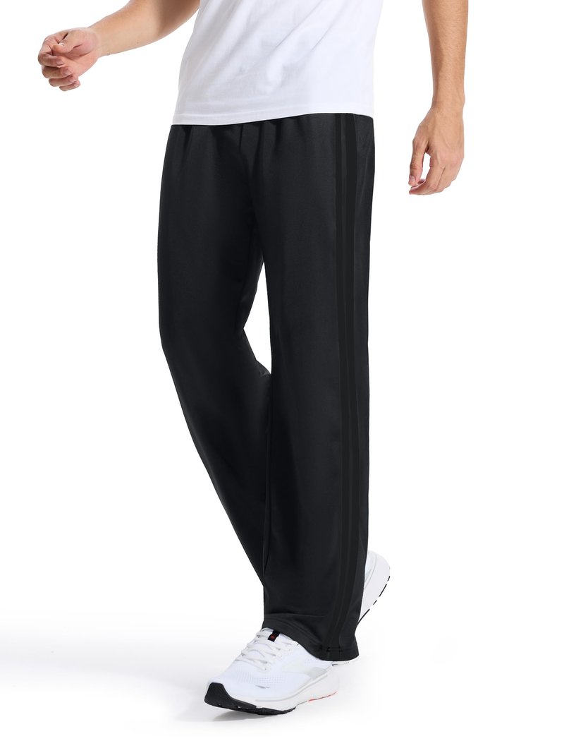 Tallemon Men's 34" Long Inseam Track Pants Warm-up Sweatpants Open Hem Tracksuit Bottoms for Lounge Travel, Black/Black, M