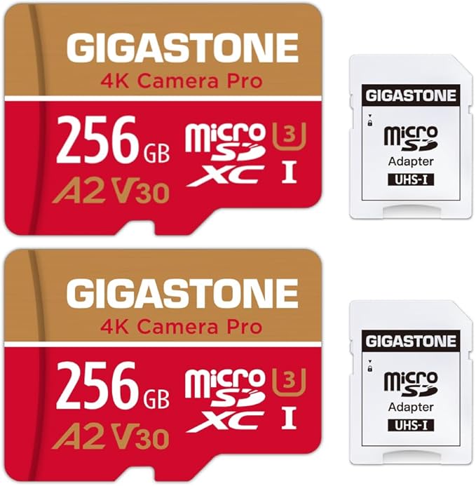 【5-Years Data Recovery】 GIGASTONE 256GB Memory Card 2 Pack 4K Pro Camera