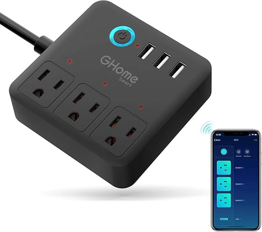 GHome Smart Power Strip with 3 WiFi Outlets & 3 USB Ports, ETL Listed Smart Surge Protector, Works with Alexa & Google, Individual Control WiFi Outlet Strip 4Ft Extension Cord for Home Office & Travel