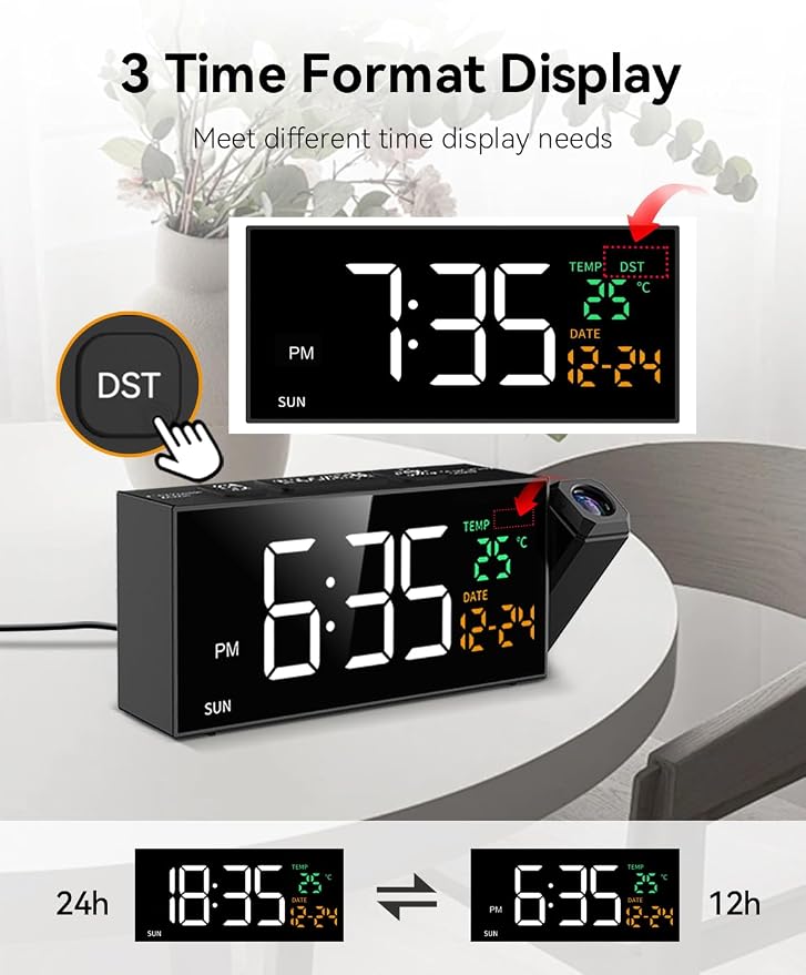 Netzu Projection Clock for Bedroom Ceiling, Alarm Clocks