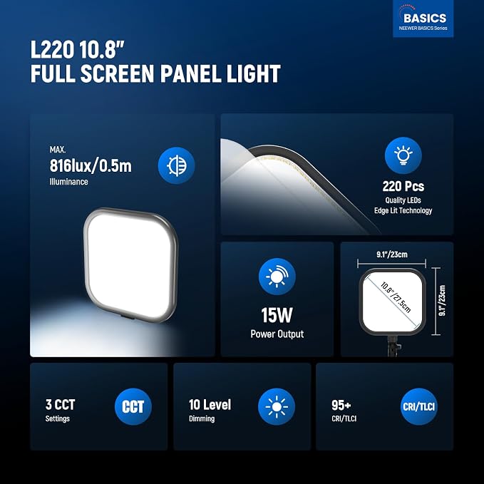 NEEWER Basics 2 Pack 15W 10.8" LED Video Light Panel Lighting Kit