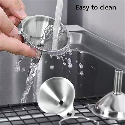 3-Piece Stainless Steel Kitchen Funnel Set for Filling Bottles, Food Grade, Versatile Sizes (Large, Medium, Small), Includes 2 Cleaning Brushes