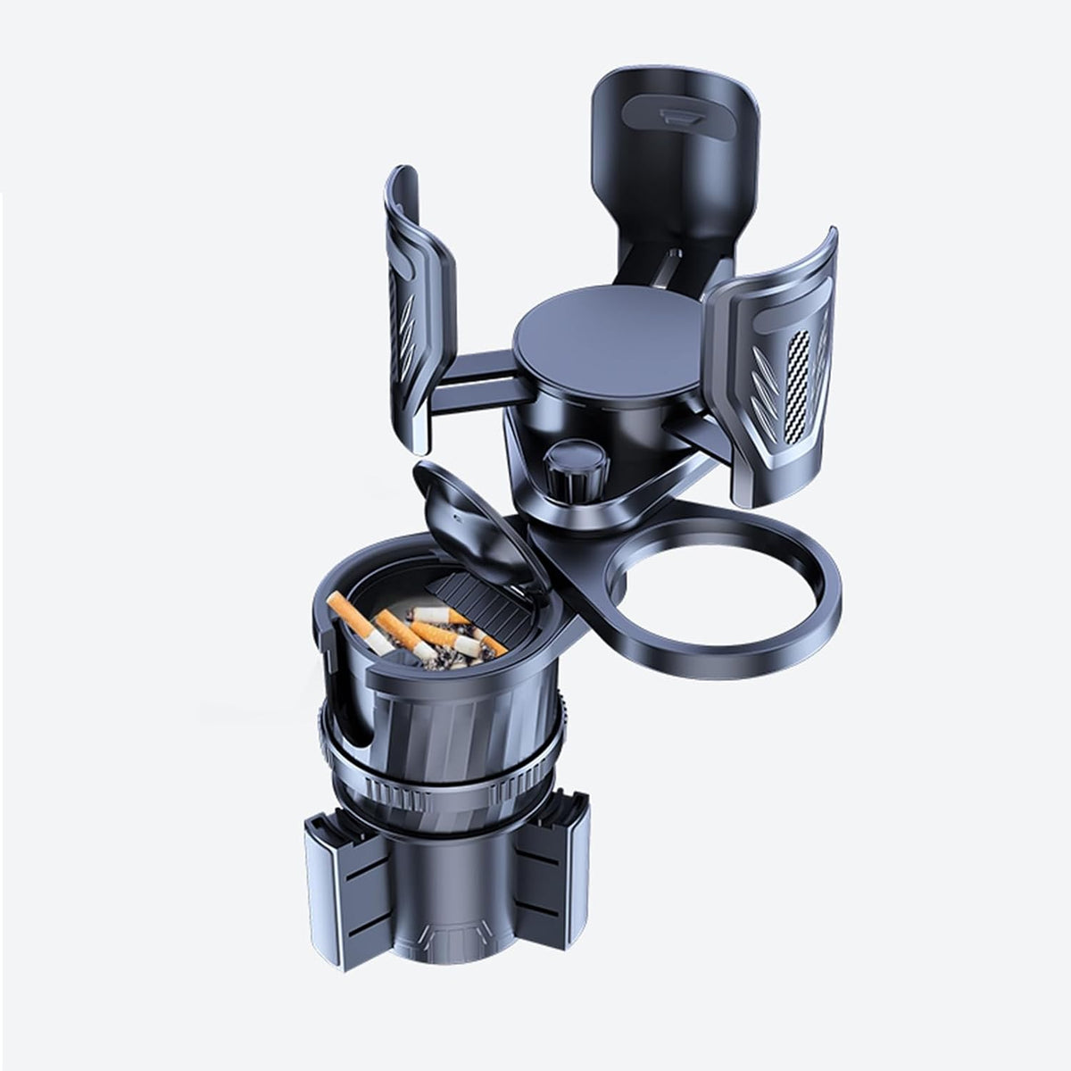 4-in-1 Car Cup Holder with Ash Tray - Adjustable Width, Rotating Base & Lock, Fits 6-10cm Car Slots, Holds Drinks, Fast Food, Bubble Tea (ABS & Zinc Steel),Extra,Expander,2 Cup Carrier car
