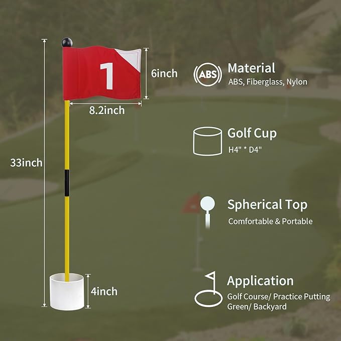 Crestgolf Portable Backyard Practice Golf Hole Cup and Flag Stick of Fiberglass, Golf Putting Green Flagstick Golf Pin Flag Hole Cup Set