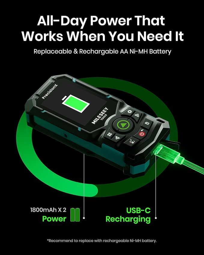 MILESEEY S50 Green-Beam Laser Distance Measure - 400ft Laser Measure