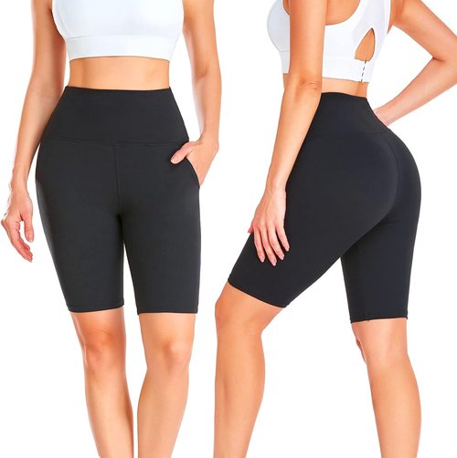 GROTEEN Biker Shorts for Women - High Waisted Tummy Control with Pockets | 8-Inch Spandex Yoga Shorts