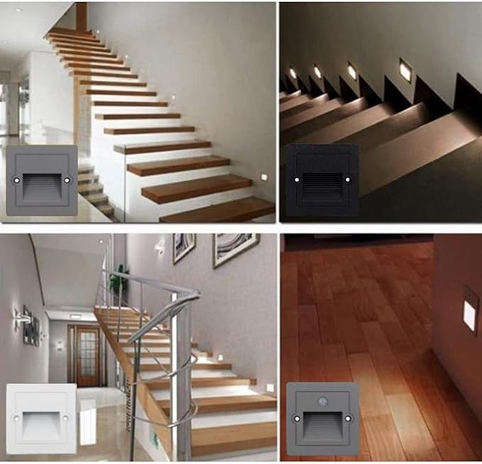 LED Recessed Step Wall Sconce,3W Indoor Outdoor Stairs Light IP65 Waterproof Human Body Induction Wall Lamp Corridor Night Light 85Mm85Mm,A,Induction