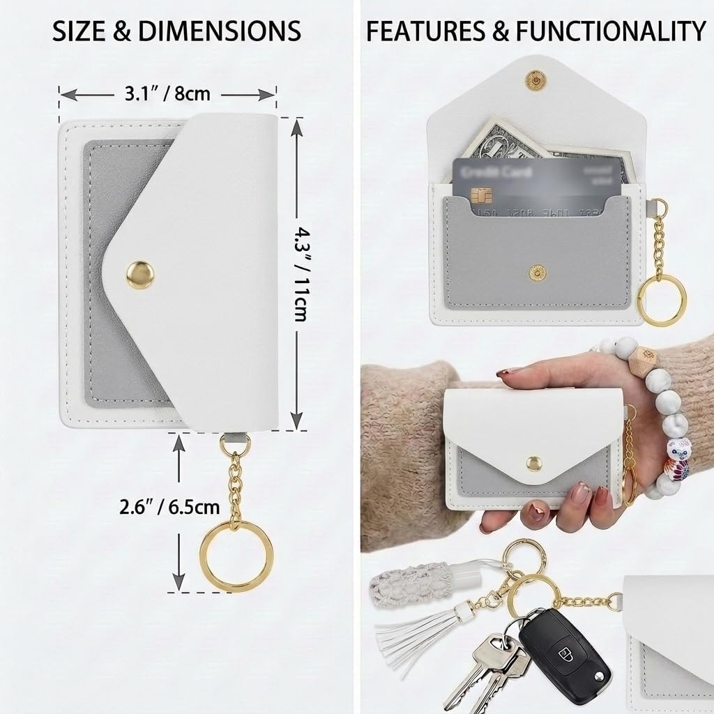 BIHRTC Silicone Key Ring Bracelets Wristlet Keychain Wallet with Net Chapstick Holder for Women