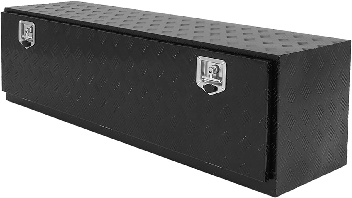 60x17x18 Inch Truck Tool Box Black Aluminum Pickup Truck Bed Storage Chest Toolbox Outside with Lock and Keys 5 Bar Tread,Waterproof Job Tool Box