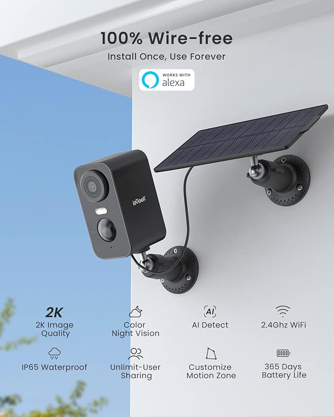 Solar Security Cameras Wireless Outdoor, ieGeek 2 Pack 2K WiFi Battery Camera