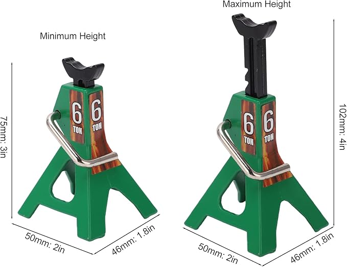 Simulation Jack Stand 75mm~102mm Adjustable Height RC Jack Stand Climbing Car Simulation Decorative Accessory Mini Lifting Jack for SCX10 D90 1/10 RC Car(Green)