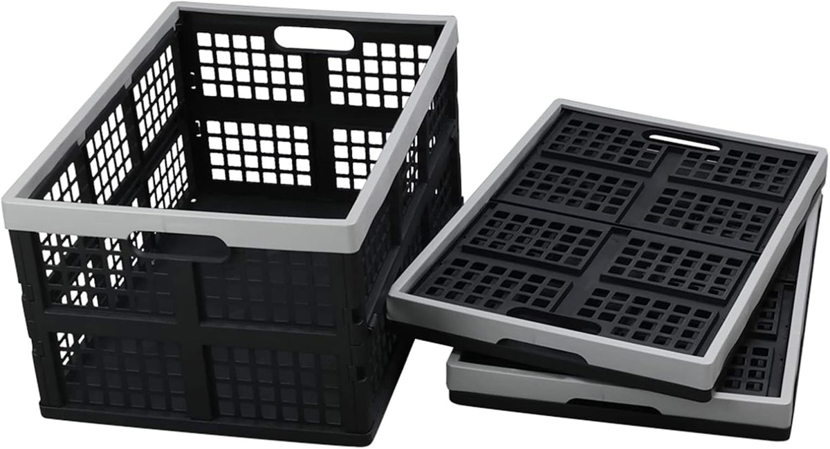 Kekow 3-Pack Black Plastic Collapsible Storage Basket, 42 L Folding Crates