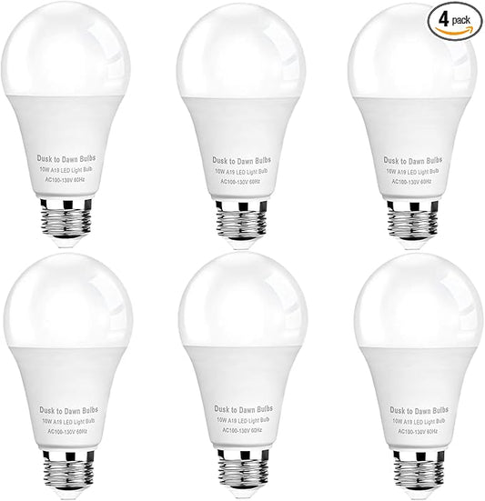 GEPLAD 6-Pack Dusk to Dawn Light Bulbs Outdoor 75 Watt Equivalent, Automatic On/Off Sensor LED Bulb, 10W Daylight 5000K, 1100 Lumen, A19 E26 Bulbs Photocell for Wall lamp Porch Garage Yard Light