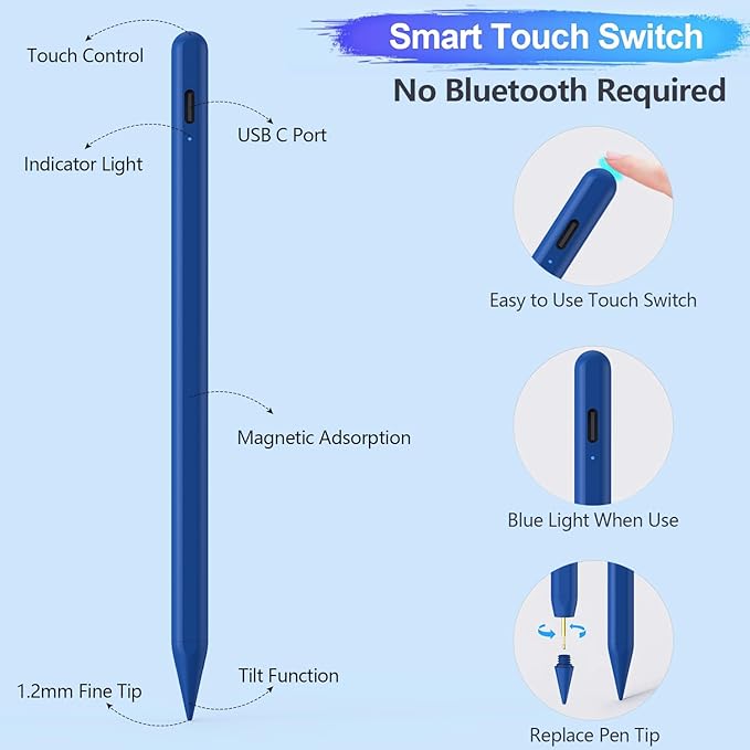 Stylus Pen for iPad A16/10th/9th Generation, 10Mins Fast Charge for Apple