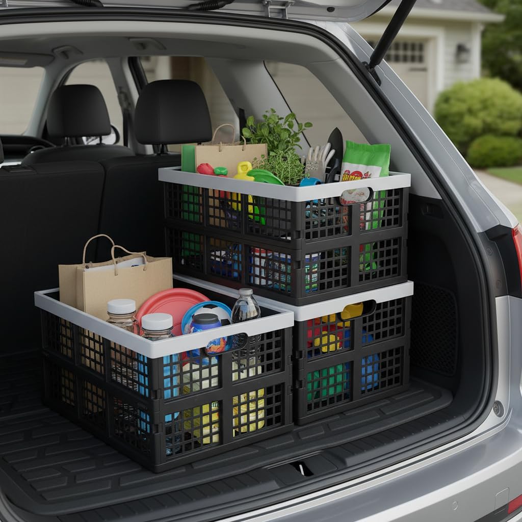 42 L Black Foldable Milk Crates, 3 Pack Large Plastic Storage Crates