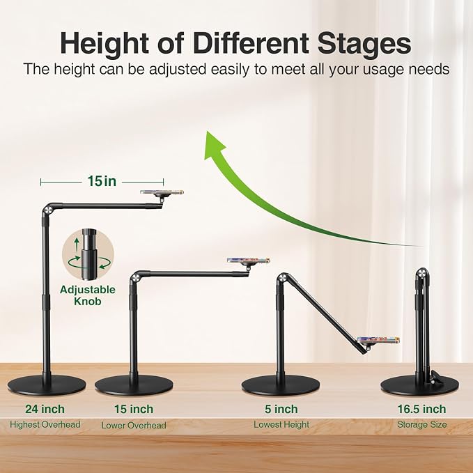 elitehood Magnetic Phone Stand for Overhead Recording, 15 in Long Arm Magsafe
