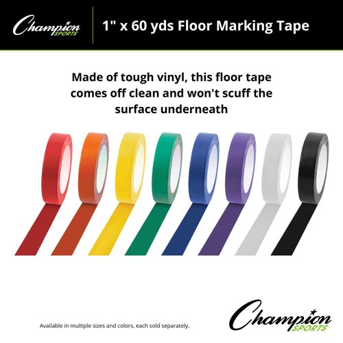 Champion Sports Vinyl Tape - 1” Wide x 60 Yards Long, Durable Black Floor Marking Tape for Schools & Gyms