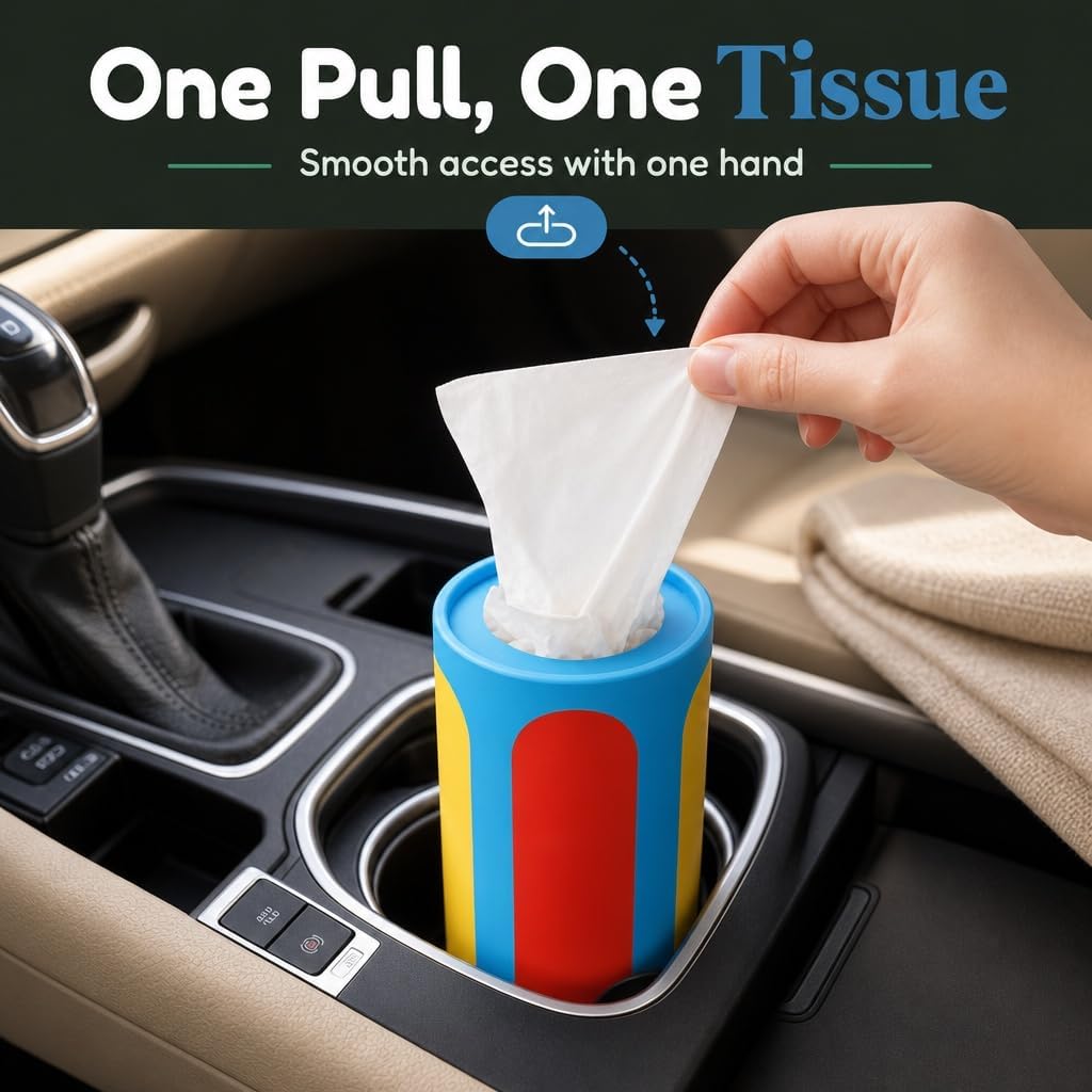 Car Tissues for Cup Holder - 240 Count, 4 Pack, Refillable, 3-Ply
