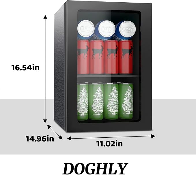 DOGHLY 0.95 Cu.ft Mini Fridge Solid Door, 24 Cans Beverage Refrigerator | Drink Fridge for Soda Beer Wine, Manual Temperature Control, Removable Shelf, Quiet Beverage Cooler for Office, Dorm, Bar