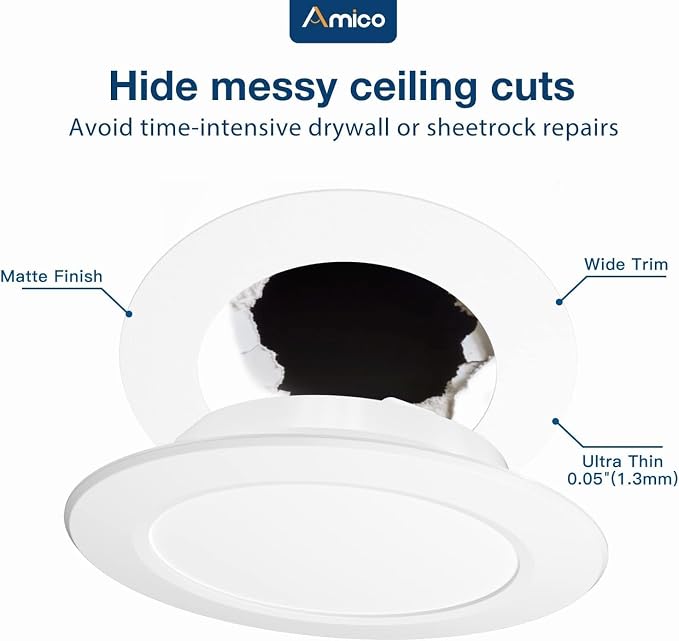 Amico 24 Pack Goof Rings for 6 Inch Recessed Lights, Can Light Trim Ring Cover