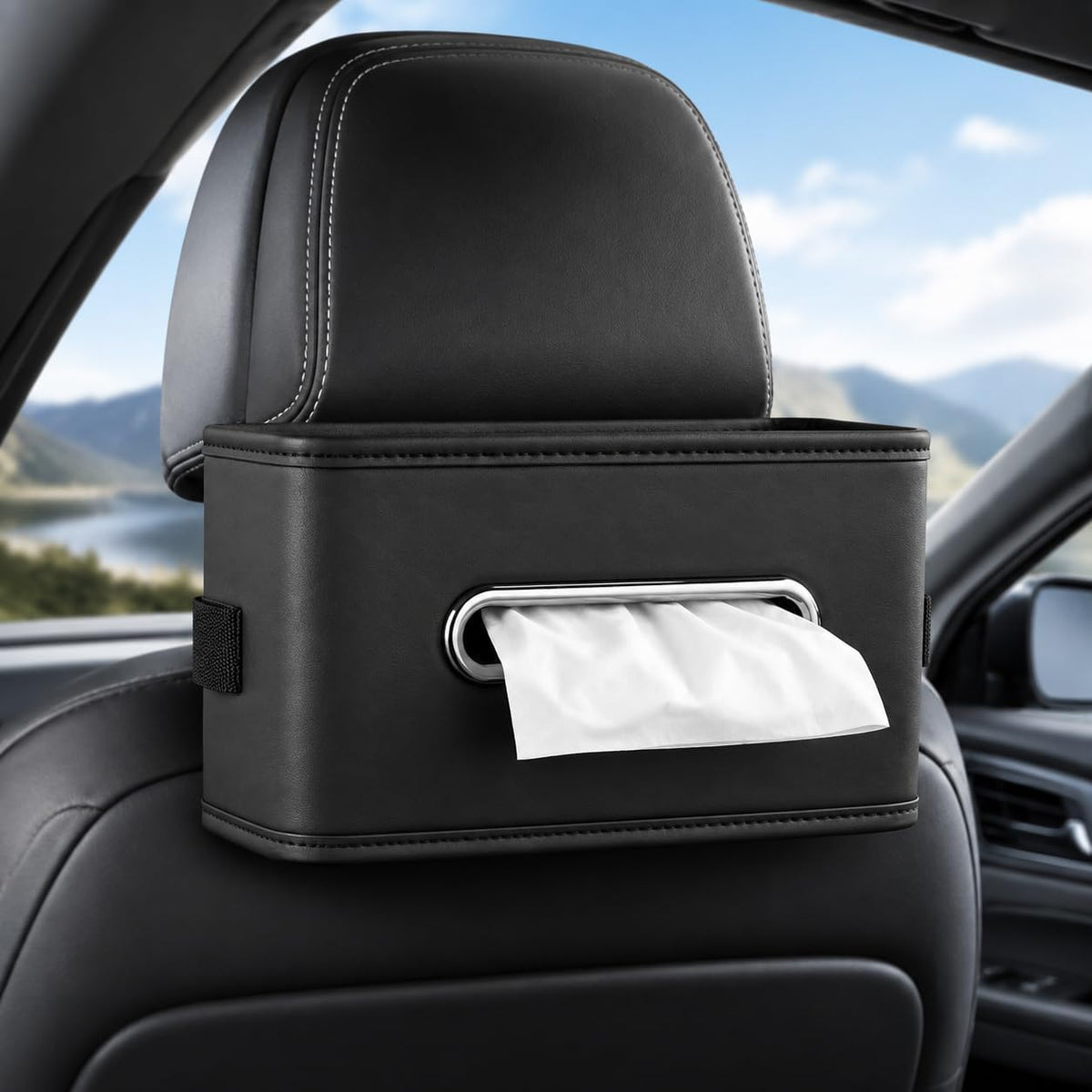 Large Car Tissue Holder Premium PU Leather Organizer Fits 100–250 Count