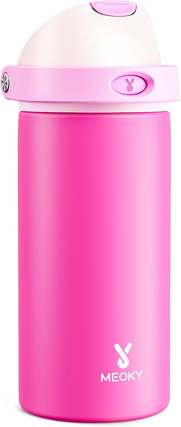 18 oz Insulated Water Bottle for Kids: Meoky Stainless Steel Water Bottle with 2-in-1 Straw and Spout Lid - Leak Proof, Cold for 24 Hours, BPA-Free for Girls School Backpacks, All the Berries