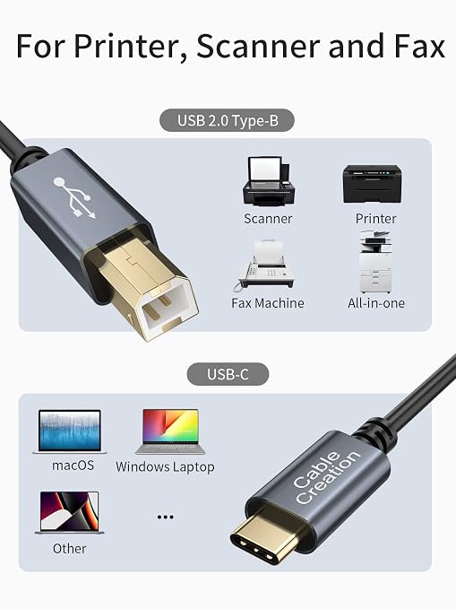 CableCreation USB B to USB C Printer Cable 10FT, USB-C to USB B Printer Cord