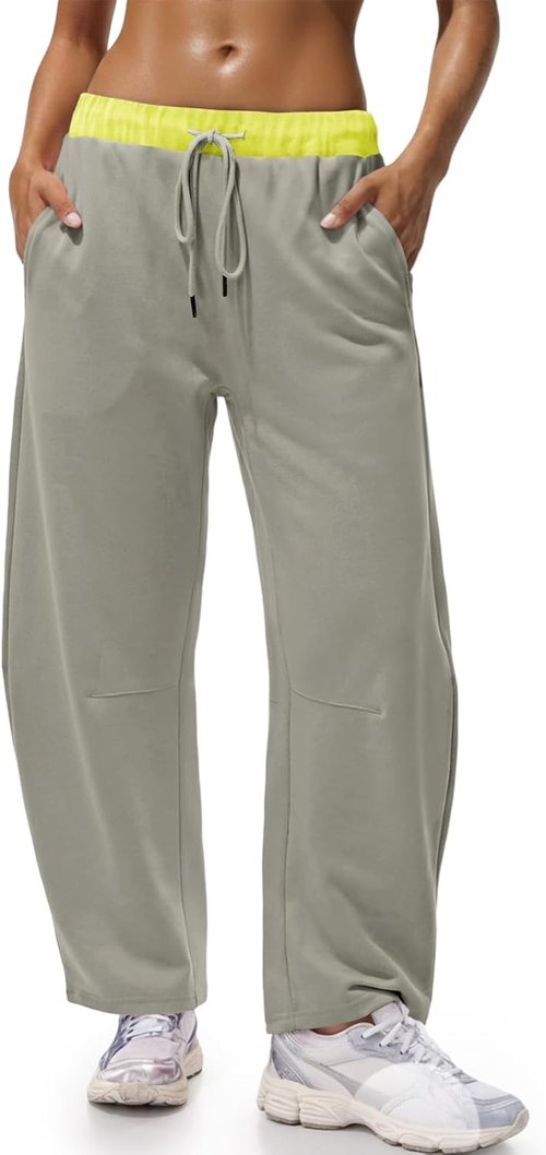 Fisoew Women's Wide Leg Sweatpants - Comfortable Baggy Joggers with Pockets | Color Block Design