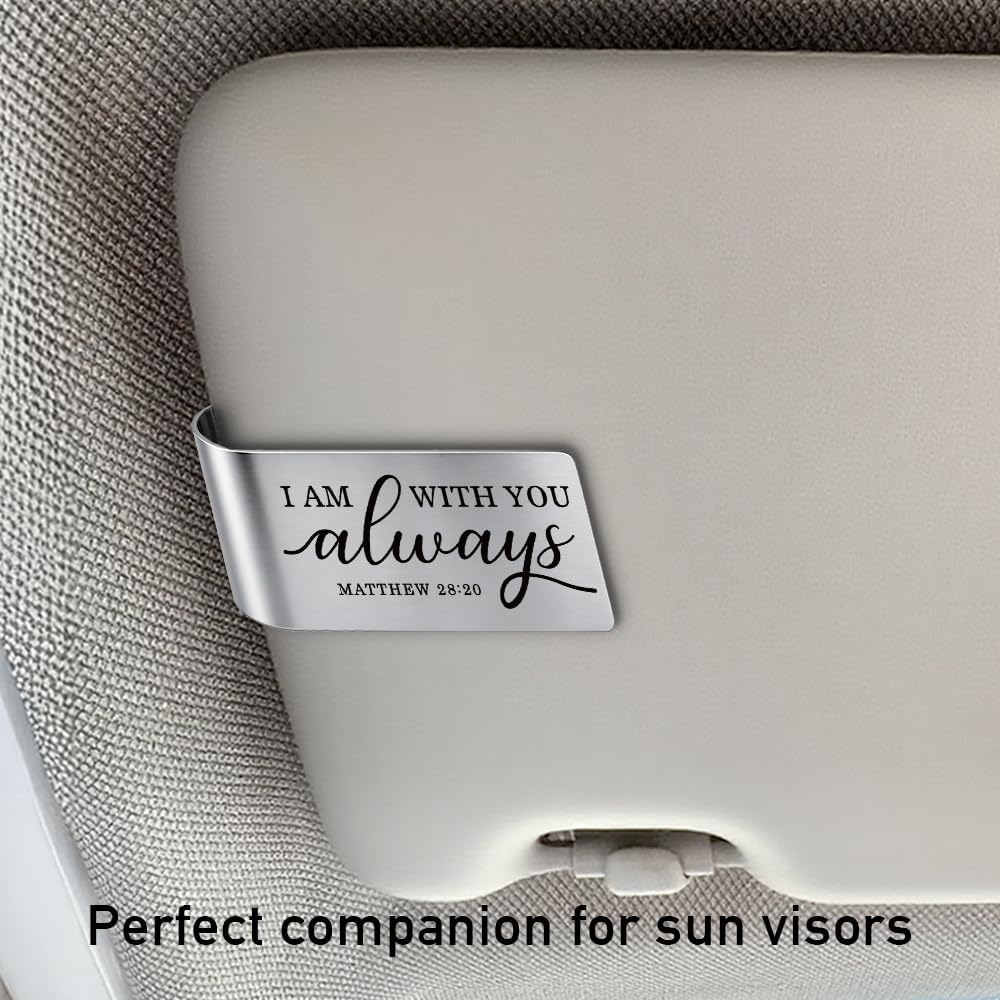 I Am with You Always Visor Clip for Cars, Matthew 28:20 Inspirational Gifts for Son Daughter, Christian Gifts for Women Men, Religious Car Charm for New Driver, Car Visor Accessories (Large)