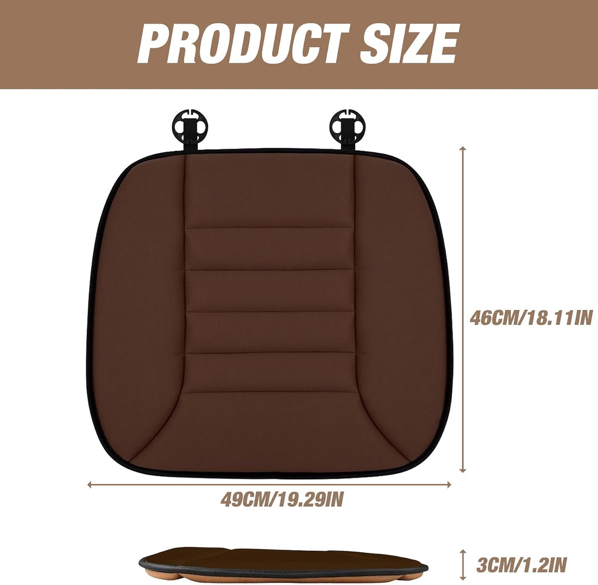 MYFAMIREA Car Seat Cushion Pad 1.2" Thick Comfort Protector for Car Driver Seat Office Chair Home Use Memory Foam Cushion with Non Slip Bottom, 20'' x 18.5'', Coffee