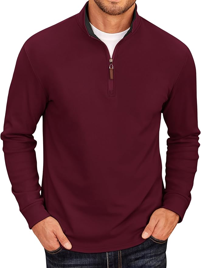 COOFANDY Men's Fleece Quarter Zip Pullover Long Sleeve Mock Neck Sweatshirt